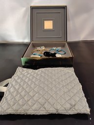 Gold Tone Avon Metal Box With Contents