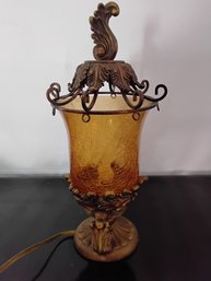 Vintage Brass And Crackled Glass Table Lamp