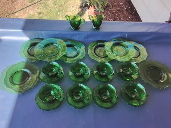 Vintage 26 Piece Green Glass Tea Set