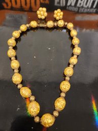 Vintage Gold Tone Bead Necklace And Earrings #15