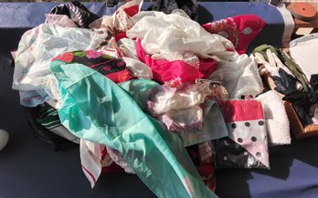 Collection Of Vintage Women's Silk Scarfs And Gloves