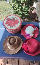 3 Hats And Decorative Hat Box