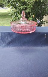 Vintage Pink Depression Glass Covered Candy Dish