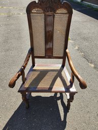 Vintage Hand Carved Wood And Wicker Chair