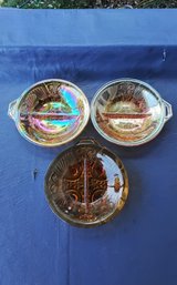 3 Marigold Carnival Glass Split Candy Dishes