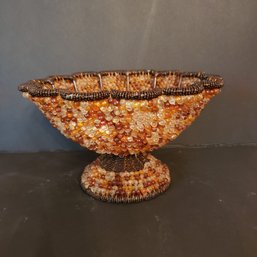 Vintage Wire Beaded Pedestal Basket