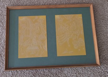 Framed Jozsef Domjan Color Woodcuts
