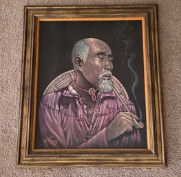 Mid Century Portrait Of Asian Man With Pipe