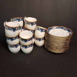 Fourteen, Noritake Cup & Saucer Japan 1985-1998 'Sandhurst' Blue Floral W/Gold