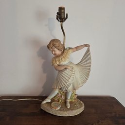 Heubach Bisque Dancing Girl With Tambourine Figurine Homemade Lamp