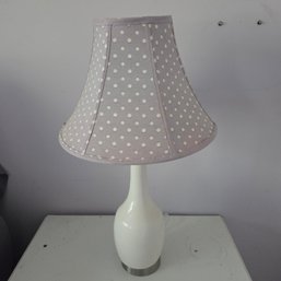 White Table Lamp With Purple Polka Dot Shade