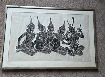 Framed Thai Temple Rubbing On Rice Paper