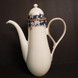 One, Noritake Coffee Pot With Lid Japan Bone China 1985-1998 'Sandhurst' Blue Floral W/Gold