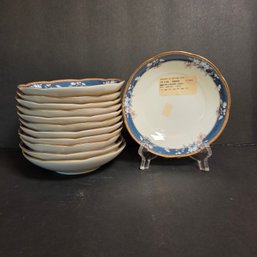 Twelve, Noritake Fruit & Dessert Bowls 6' Japan Bone China 1985-1998 'Sandhurst' Blue Floral W/Gold