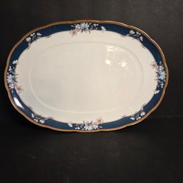 One, Noritake Oval Serving Platter Japan Bone China 1985-1998 'Sandhurst' Blue Floral W/Gold