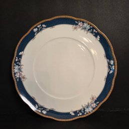 Six, Noritake 10.5' Plates Japan Bone China 1985-1998 'Sandhurst' Blue Floral W/Gold