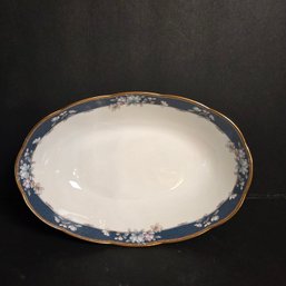 One, Noritake Oval Vegetable Bowl Japan Bone China 1985-1998 'Sandhurst' Blue Floral W/Gold