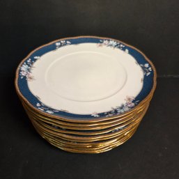 Fourteen, Noritake 6.5' Plates Japan Bone China 1985-1998 'Sandhurst' Blue Floral W/Gold