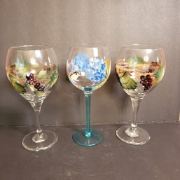 Trio Of Hand Painted Wine Glasses