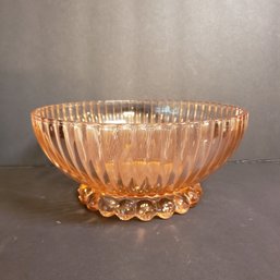 Anchor Hocking Pink Depression Ribbed And Ball Base Salad Serving Bowl