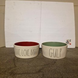 Pair Of Rae Dunn Dog Bowls
