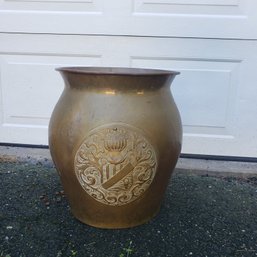 Brass Cachepots Planter Featuring Coat Of Arms