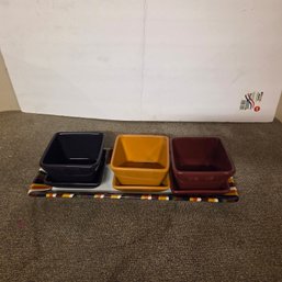 Pampered Chef Simple Additions Entertaining Set With Striped Platter