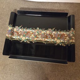 Vintage 1970s Oleg Cassini Black Lacquer Barware Tray