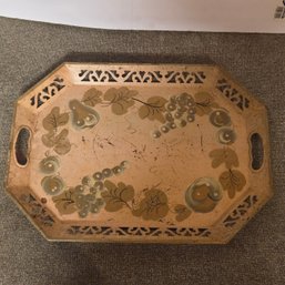 Hand Painted Octagonal Metal Tray Vintage