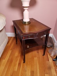 Vintage Leather Inlay Side Table With Wheels