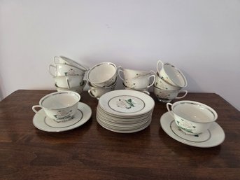 Embassy White Rose Pattern Teacups & Saucers