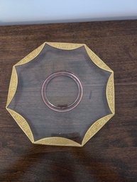 Pink Depression Glass Plate With Gold Colored Trim