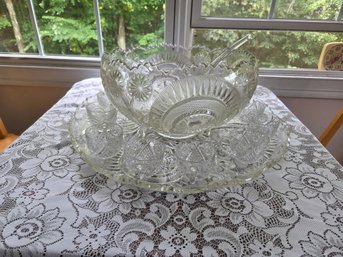 Large Punch Bowl With Cups Ladle And Plate