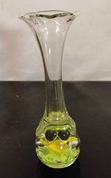 Clear Paperweight Bud Vase With Yellow Flowers
