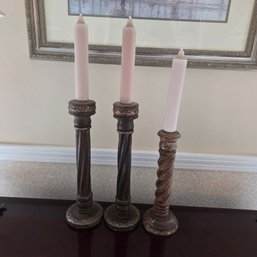 Three Wooden Candlestick Holders