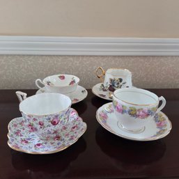 Four Floral Teacups & Saucers Including Grafton
