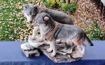 Hand Crafted Stone Wolf Sculpture
