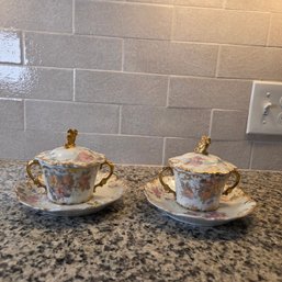 Two Limoges Sugar Bowl With Matching Underplates