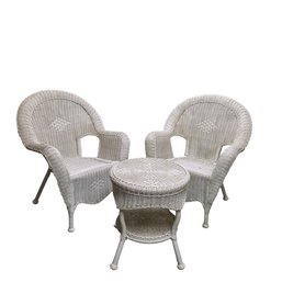 Pair Of All Weather Wicker Chairs & Matching Table