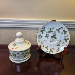 James Kent Old Foley 'strawberry' Trinket Dish & Wedgewood Wild Strawberry Saucer