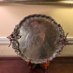 Decorative Metal Tray With Leaves & Berries