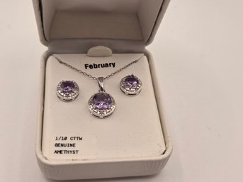 Sterling Silver Genuine Amethyst Necklace & Earring Set