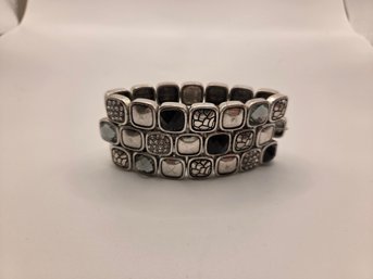Chico's Silver Tone Faceted Rhinestone Tile Stretch Bracelet