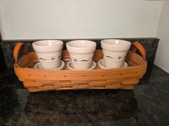 Longaberger 1996 Flower Pot Green, Basket, Protector, Riser, & Base