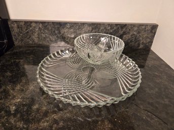 Crystal Clear Glass Pineapple Pattern Chip Dip Server Plate