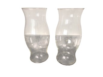 Pair Of Open Ended Glass Hurricanes `