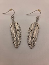 Silver Tone Leaf Earrings