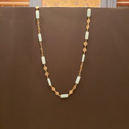Gold Tone Necklace With Blue Beads