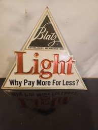 Blatz Light Plastic And Cardboard Wall Hanging Sign