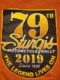 New Old Stock 2019 Sturgis T-Shirt, The Legend Lives On ( Orange )